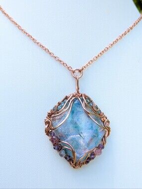 Mermaid Goddess Pendant Artisan Crafted Copper Wire Wrap Design On Copper Chain